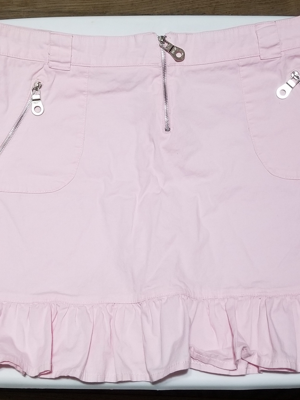 Vagabond Kid's 13 Light Pink Skirt with Ruffled Hem & Zippered Pockets & Closure